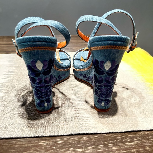 *Rare Vintage* Christian Dior Women's Denim Wedges - Picture 2 of 12